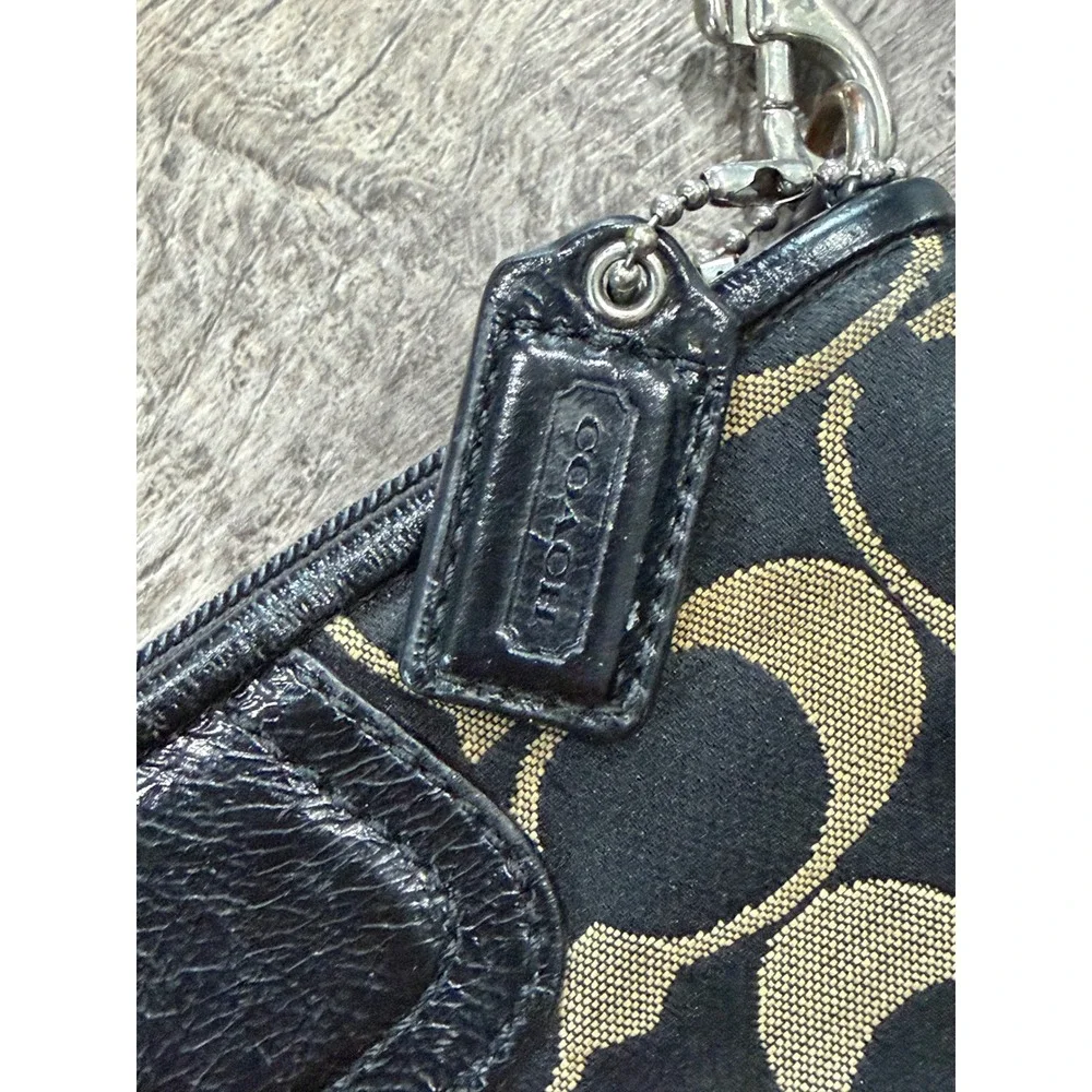 Coach Signature Jacquard Wristlet Black Gold Monogram Small Bag Handbag - Picture 4 of 6